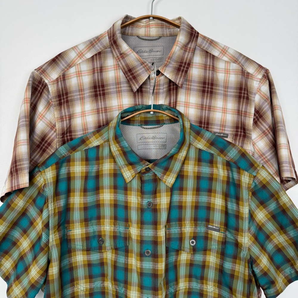 Eddie Bauer Mens Large Plaid Vented Short Sleeve Button Down Shirt Lot of 2!